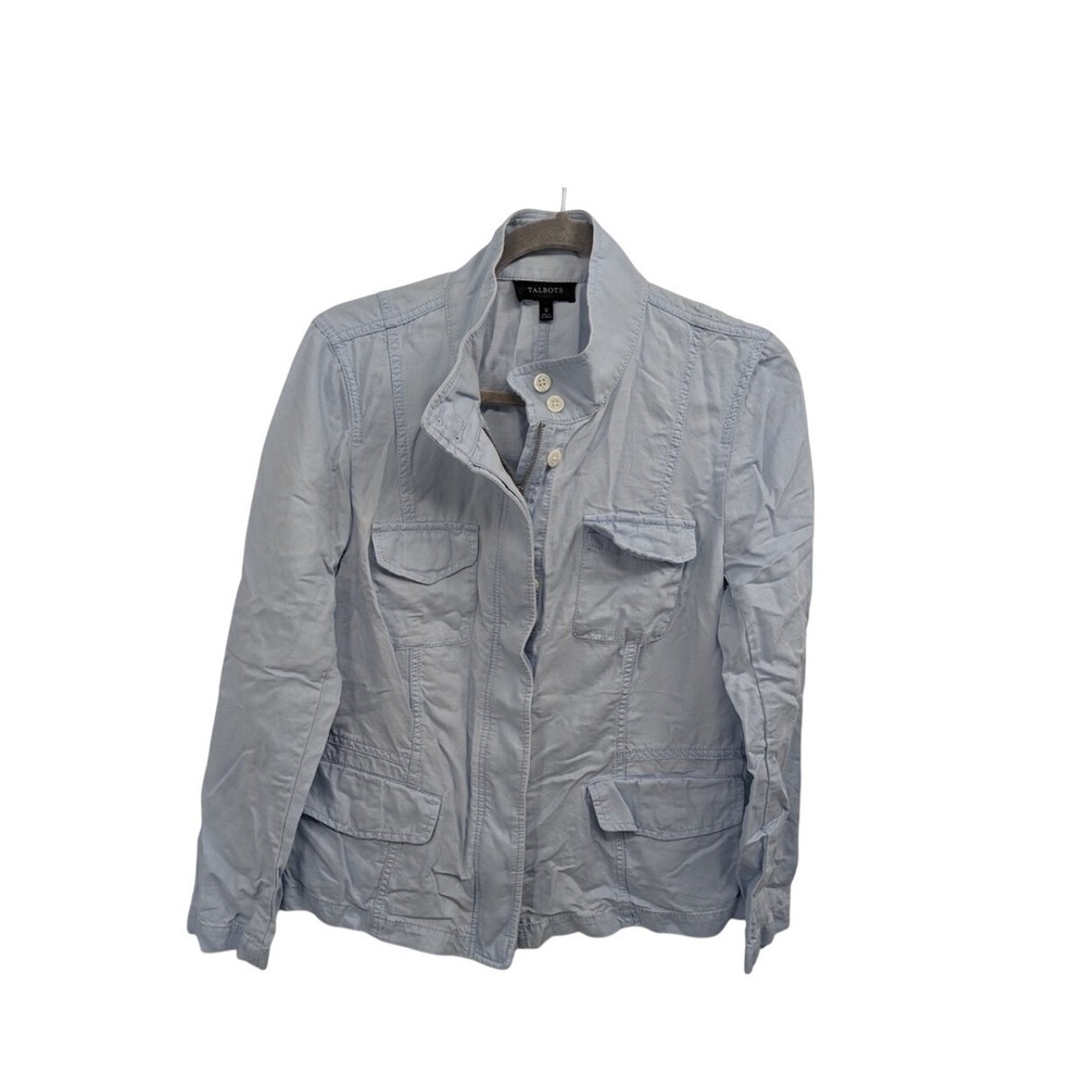 talbots Women Blue  100% Cotton Long Sleeve FullZip Front Casual Jacket‎ 12